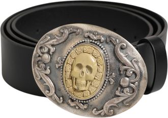 Dolce & Gabbana Black Leather Ornate Metal Buckle Men Mens Belt