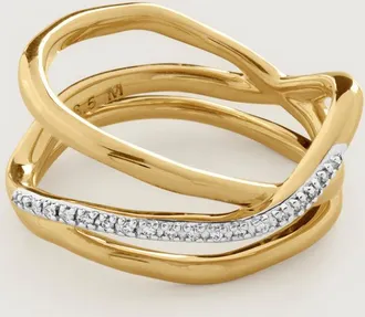 Monica Vinader Gold Riva Diamond Crossover Ring Diamond