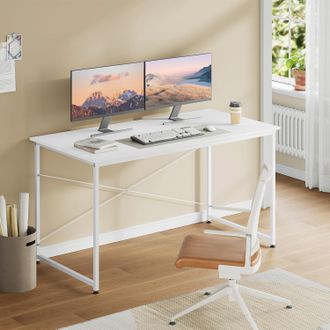 Woltu Tavolo Da Studio Scrivania Per Computer, Postazione Di Lavoro Moderna Per Ufficio, Tavolo Da Pranzo Per Casa E Ufficio, 140x60 Cm, Bianco - Woltu