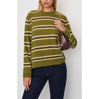 Reformation Cashmere Boyfriend Sweater in Pear Multi Stripe at Nordstrom, Size X-Small