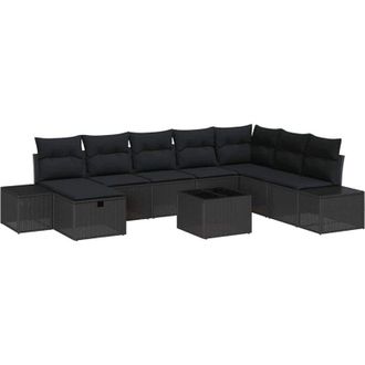 vidaXL Conjunto De Sof&aacute; De Jard&iacute;n 9 Pcs Negro Rat&aacute;n Sint&eacute;tico