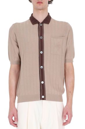 Ballantyne Ecru Textured Cotton Trimmed Polo Shirt