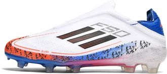 Generic Mens Teenagers Breathable Football Shoes for Field Training, Spike - White Blue Orange, 5.5 UK