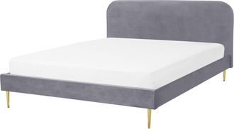 Beliani Beliani - Cama Con Somier De Terciopelo Gris Dorado 140 X 200 Cm Patas De Metal Flayat