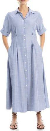 Max Studio Stripe Short Sleeve Maxi Shirtdress in Indigo/Off White at Nordstrom Rack, Size X-Small