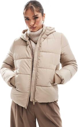 Pieces Cappotto imbottito beige tenue con cappuccio-Neutro