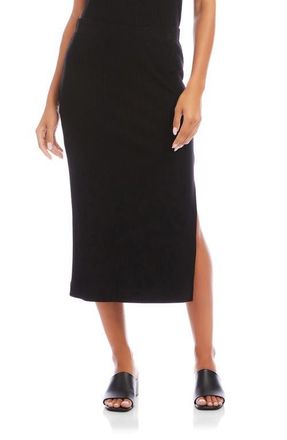 Karen Kane Rib Side Slit Midi Skirt in Black at Nordstrom, Size X-Large