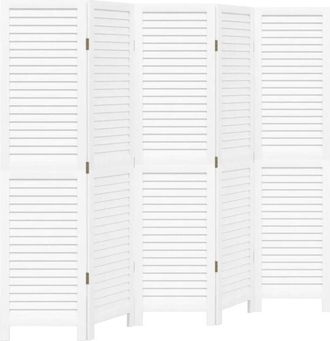 vidaXL Room Divider 5 Panels White Solid Wood Paulownia vidaXL