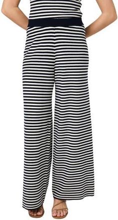 French Connection Stripe Wide Leg Sweater Pants in Navy /Cream at Nordstrom Rack, Size X-Large