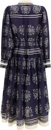 Alemais Womens Banderra Floral Print Midi Shirt Dress Ink Ramie