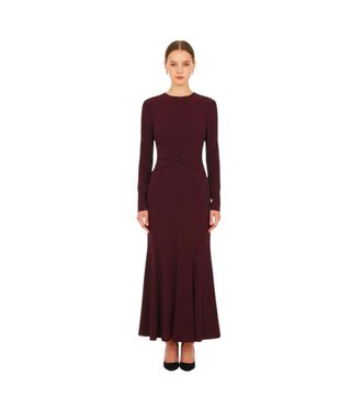 Alberta Ferretti Burgundy Crew Neck Midi Dress