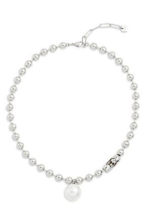 Open Edit Shotbead Cultured Pearl Collar Necklace in White- Silver at Nordstrom Rack