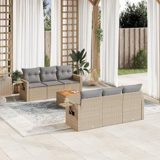 vidaXL Vidaxl - Set Sof&aacute;s De Jard&iacute;n 7 Piezas Y Cojines Rat&aacute;n Sint&eacute;tico Beige