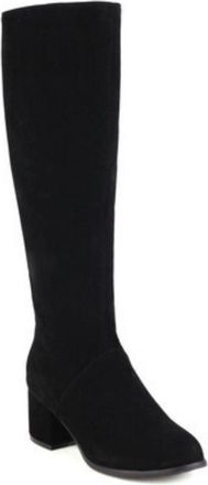 Generic Womens Faux Suede Knee High Boots Round Toe Long Boots with Side Zipper Block High Heel Casual Boot,Black,3.5 UK
