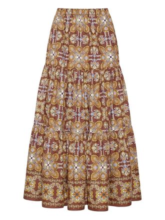 Cara Cara Melanie patterned midi skirt - women - Cotton - L - Brown