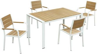 Vente-Unique Comedor de jard&iacute;n de aluminio: mesa L.150 cm y 4 sillones apilables - Natural claro y blanco - NYROS de MYLIA