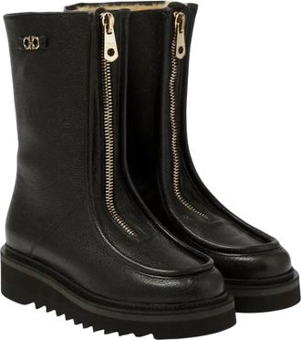 Ferragamo Womens Zip-Up Leather Boots In Black