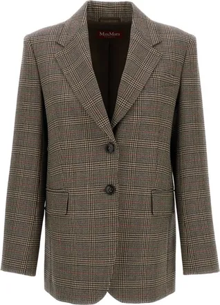 Max Mara Brown Plaid Peaked Lapel Blazer
