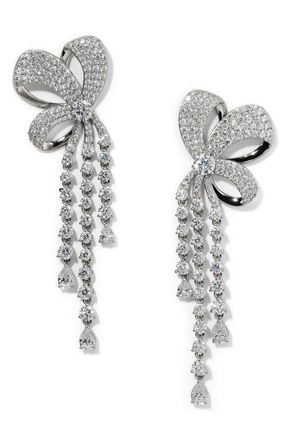Nadri Eros Ribbon Bow Drop Earrings in Rhodium at Nordstrom