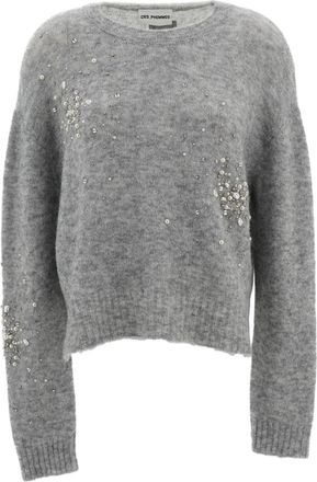Des_Phemmes Grey Strass Pearl Crystal Alpaca-Blend Sweater