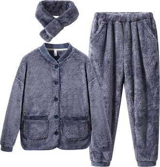 Generic Mens Thermal Fleece Loungewear Set Cozy Open Front Jacket And Soft Pants Home Sleepwear Outfit Black Joggers Men Gym Winter For Uk Sports Clothes Mens