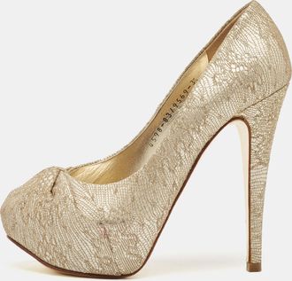 Gina Gold Woven Straw Claire Platform Pumps