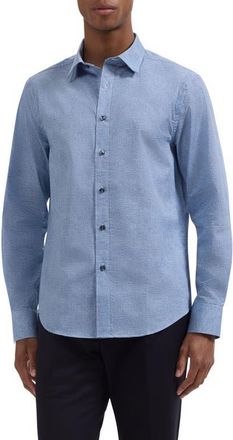 Bugatchi Julian Shaped Fit Houndstooth Cotton Button-Up Shirt in Classic Blue at Nordstrom, Size Xxx-Large