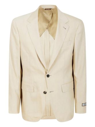 Canali logo-appliqué single-breasted suit - men - Linen/Flax - 56 - Neutrals