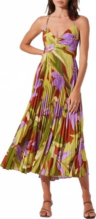 Astr Blythe Floral Plisse Midi Dress In Green Rust Floral