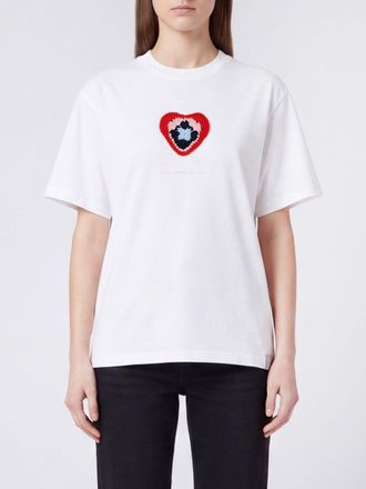 Stella McCartney T-shirt girocollo in cotone con inserti in macram&eacute;
