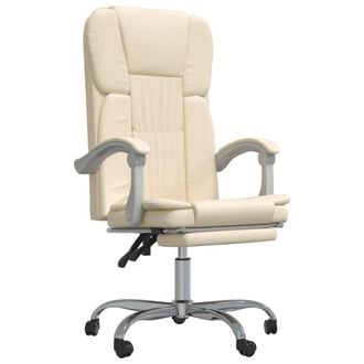 vidaXL Silla De Oficina Reclinable Cuero Sint&eacute;tico Crema Vidaxl