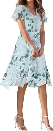 Generic Sexy Dresses for Women Date Night V Neck Knee Length Summer 2025 Tie Dye Short Sleeve Short Dresses Dresses Baptism Women (Green, XXL)