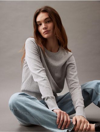 Calvin Klein Jeans Calvin Klein Womens Smooth Cotton Sweater - Grey - XS