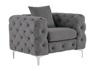 Vente-Unique Sill&oacute;n chesterfield de terciopelo antracita EDWINA