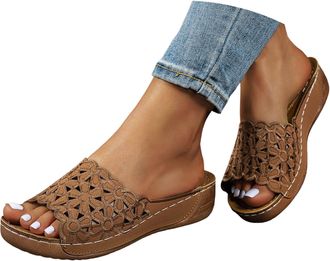 Generic Orthopedic Wedge Sandals for Women Summer Dressy 2025 Casual Open Toe Solid Color Wedge Heel Slides Comfortable Walking Orthotic Platform Sandals with