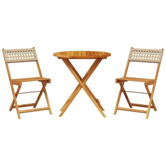 vidaXL Juego De Bistro De 3 Piezas Rat&aacute;n Pe Y Madera Maciza Beige Vidaxl
