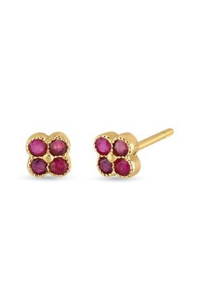 Bony Levy 18K Gold El Mar Gemstone Clover Stud Earrings in 18K Yellow Gold/ruby at Nordstrom