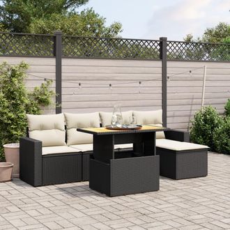 vidaXL Set De Sof&aacute;s De Jard&iacute;n 6 Piezas Y Cojines Rat&aacute;n Sint&eacute;tico Negro Vidaxl