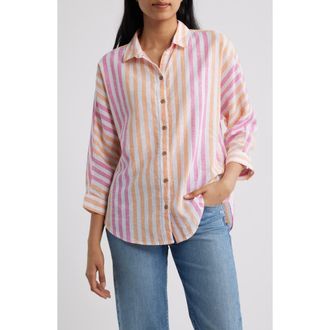 Beach Lunch Lounge Wesley Linen & Cotton Shirt in Pink Tangerine at Nordstrom, Size X-Large