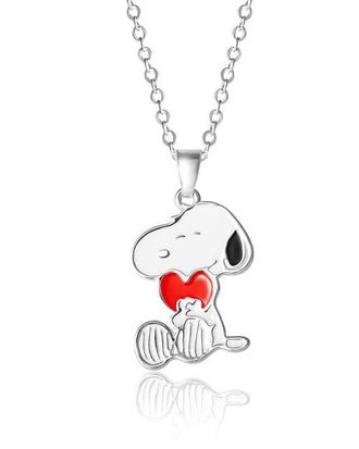 Peanuts Snoopy Silver Plated Holding Heart Pendant, 16+2 Chain at Nordstrom