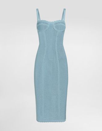 Dolce & Gabbana Openwork Knit Bustier Dress - Woman Dresses Blue 36