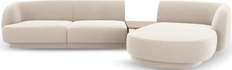 BLOOMINGLOFT 3-Sitzer Design Ecksofa Miley mit Beistelltisch - Samtbezug Light Beige
