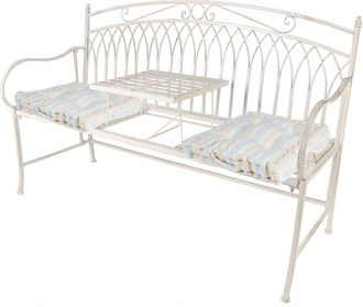 Dibor Vintage Large Cream Arched Outdoor Garden Furniture Companion Seat Garden Bench with Free Set of 2 Blue Box Cushions