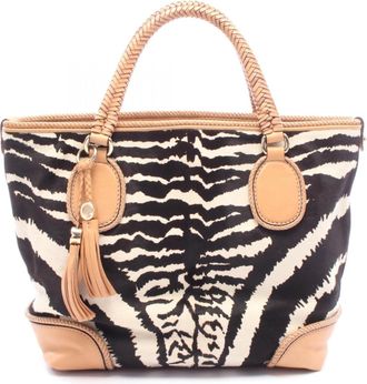 Gucci Beige Black White Leather Handbag Tote Bag (Pre-Owned)