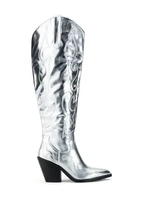 Azalea Wang Womens Mimi Metallic Western Boot In Silver