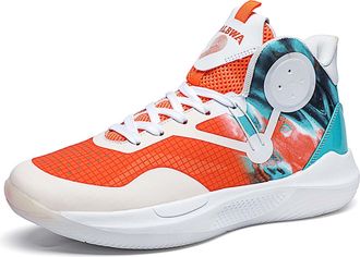 Generic Mens High Top Basketball Shoes Anti Slip Wear-Resistant Cushioned Rebound Outdoor Sports Training Boots Walking Shoes(Orange,3.5 UK)