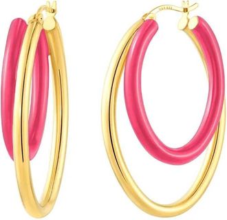 Gold & Honey Womens Enamel Double Oval Hoop Earrings In Pink Peacock