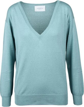 Ballantyne Sage Green V-Neck Silk-Cotton Knit Pullover