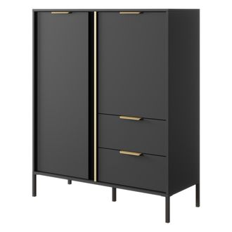 Dmora Credenza Hameno, Aparador 2 Cajones, 3 Estantes, Puerta Abatible, Corredera, 103x40x123h Cm Negro Antracita