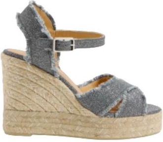 Castaner Gekruiste Band Donkergrijs Zilveren Espadrille - Dames - Sleehakken - Grijs - 41 EU - Linnen - Schoenen